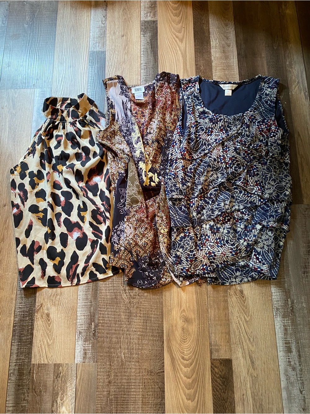 Christopher & Banks Mixed-Print Camisole Trio - Beige, Black, Navy